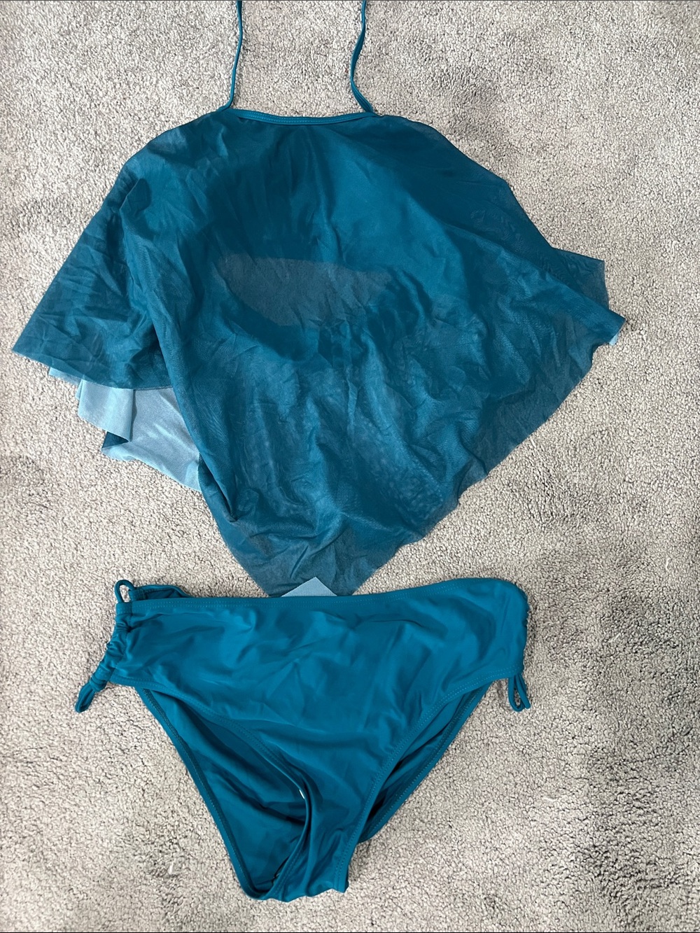 Teal Two-Piece Swim Set - Lightweight Cover Up + Bikini Bottoms by SHEIN